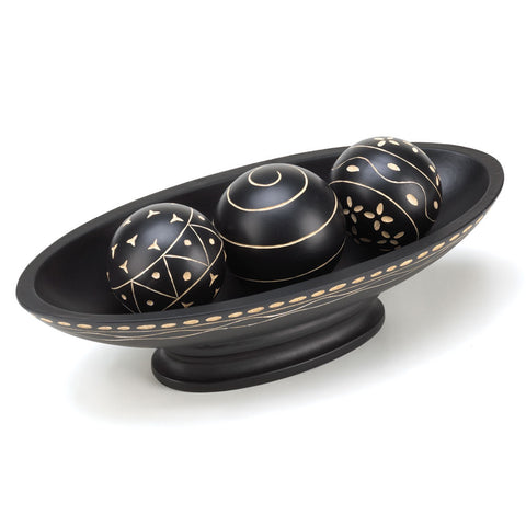 Stunning Wooden Black Decorative Balls With Tray