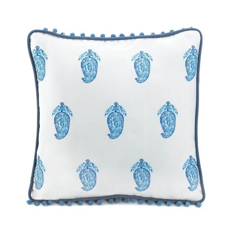 Square Tasseled Blue Paisley Pillow