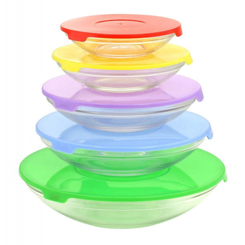 Glass Bowls With Multi-color Lids - Set
