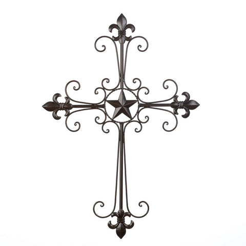 Wrought Iron Fleur De Lis Wall Cross