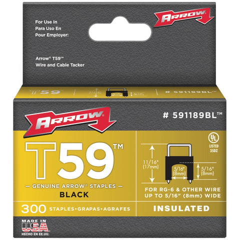 Arrow Fastener Black T59 Insulated Staples For Rg59 Quad & Rg6 5 And 16&#34; X 5 And 16&#34; 300 Pk