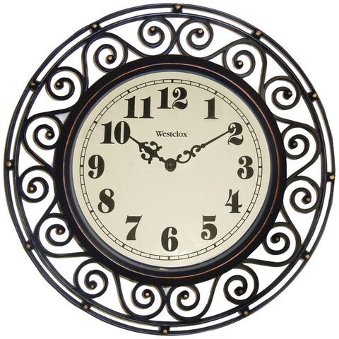 Westclox 12&#34; Round Filigree Rubbed Bronze Finish Clock
