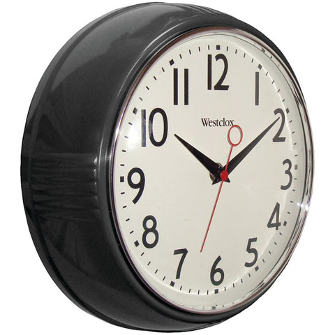Westclox 9.5&#34; 1950's Retro Black Case Convex Glass Clock