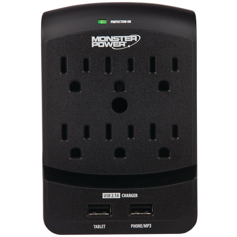 Monster 6-outlet Core Power 650 Wall Tap With 2 Usb Ports