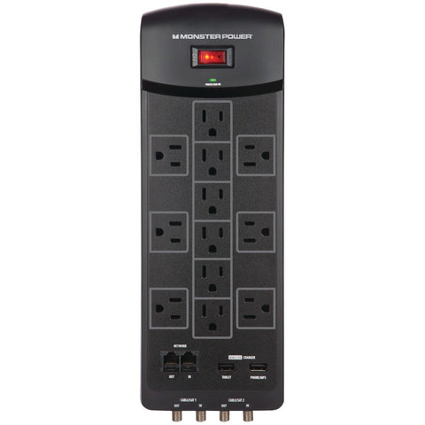 Monster 12-outlet Core Power1200 Usb+av Surge Protector With 2 Usb Ports