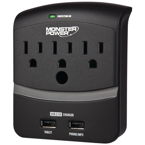 Monster 3-outlet Core Power 350 Wall Tap With 2 Usb Ports