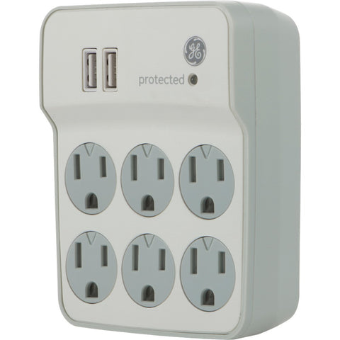 Ge 6-outlet Surge Protector Wall Tap With 2 Usb Ports