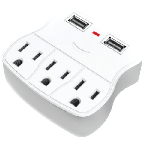 Steren 3-outlet Wall Tap With 2 Usb Outlets