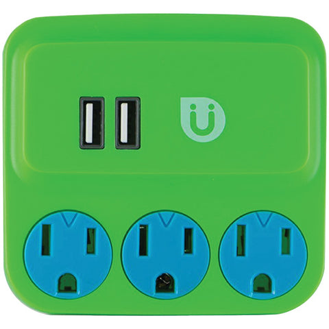 Ge Uber 3-outlet Power Tap With 2 Usb Ports (green & Blue)