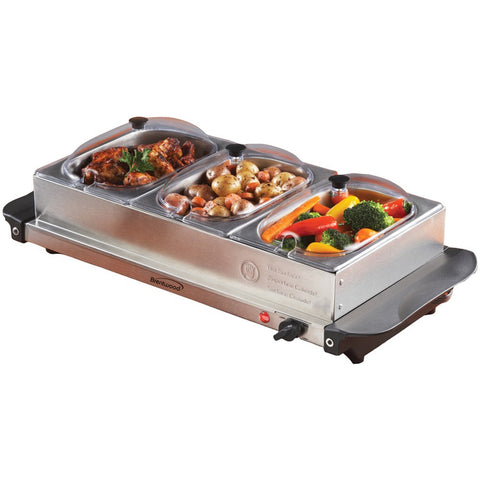 Brentwood Triple Buffet Server With Warming Tray & Three 1.5-quart Steel Pans