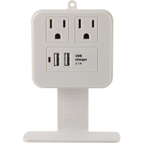 Ge 2-outlet Surge Protector Wall Tap With Phone Shelf & 2.1a Usb Charging