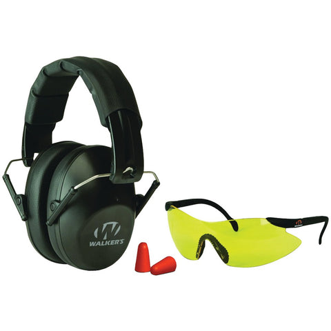 Walkers Pro Low-profile Folding Muff With Sport Glasses & Ear Plugs Combo (black)