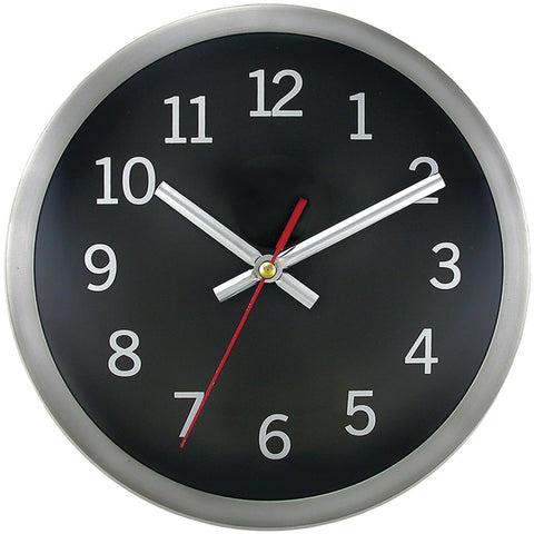 Timekeeper 9&#34; Brushed Metal Round Wall Clock (black Face)