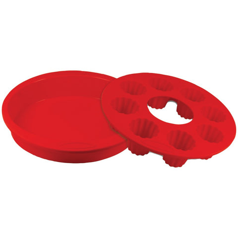 Orka Silicone & Nylon Round Cake Pan With 8-mold Cannele Pan (red)