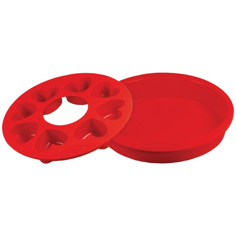 Orka Silicone & Nylon Round Cake Pan With 8-mold Heart Pan (red)