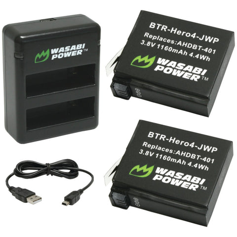Wasabi Power Gopro Hero4 Dual Usb Charger & 2 Li-ion Batteries Kit